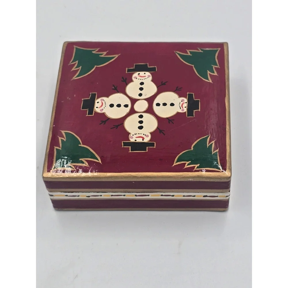 Vintage Foreside Hand-Painted Lacquer Wood Christmas Coaster Set of 6 with Box